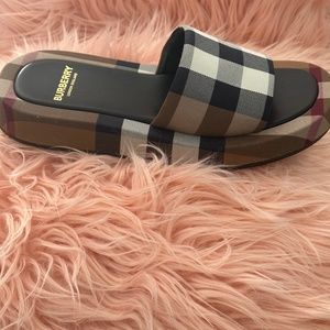 Exaggerated Check Cotton Platform Slides